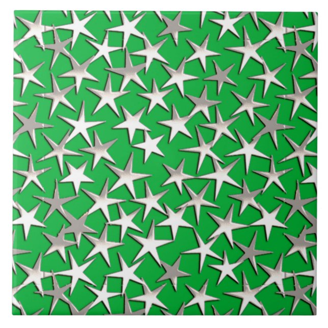 Silver stars on emerald green tile (Front)