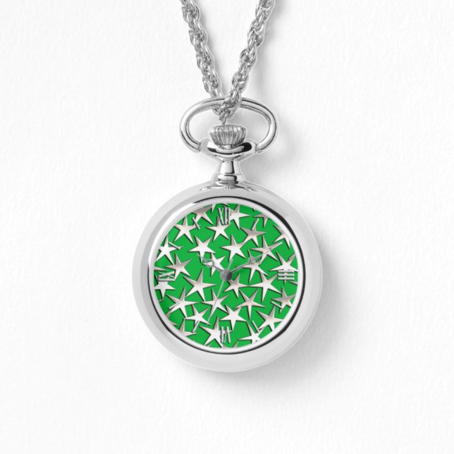Silver stars on emerald green watch (Front)