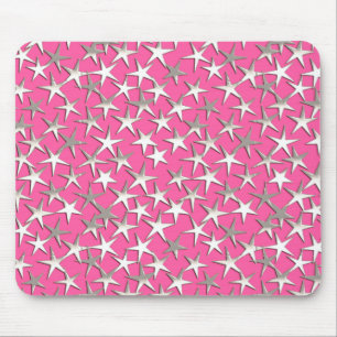 Silver stars on fuchsia pink mouse mat
