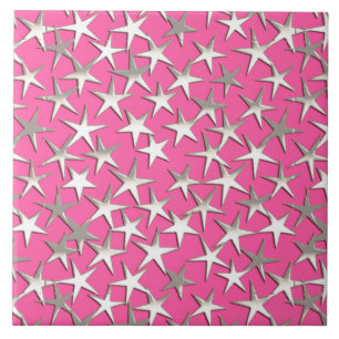 Silver stars on fuchsia pink tile