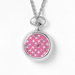 Silver stars on fuchsia pink watch