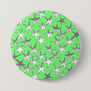 Silver stars, on lime green 7.5 cm round badge