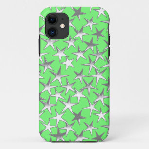 Silver stars, on lime green iPhone 11 case