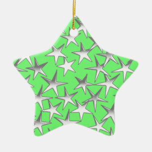 Silver stars, on lime green ceramic tree decoration