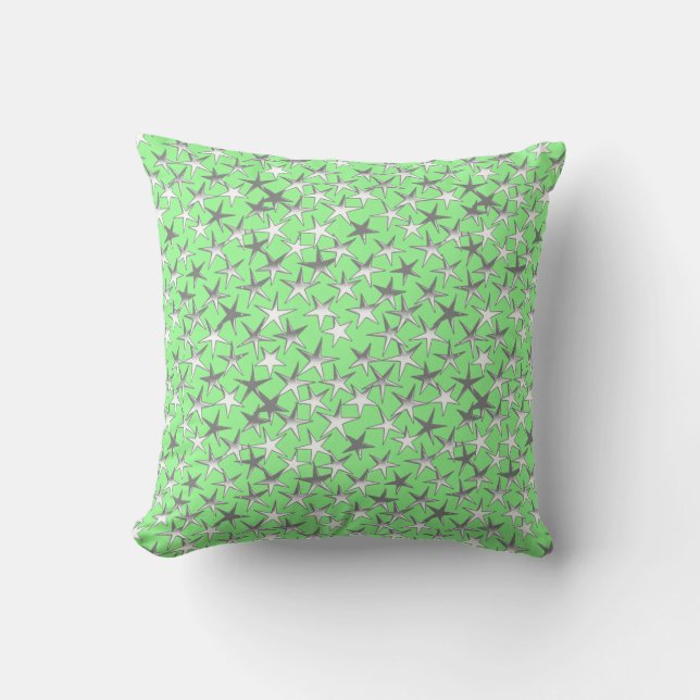 Silver stars, on lime green cushion (Front)