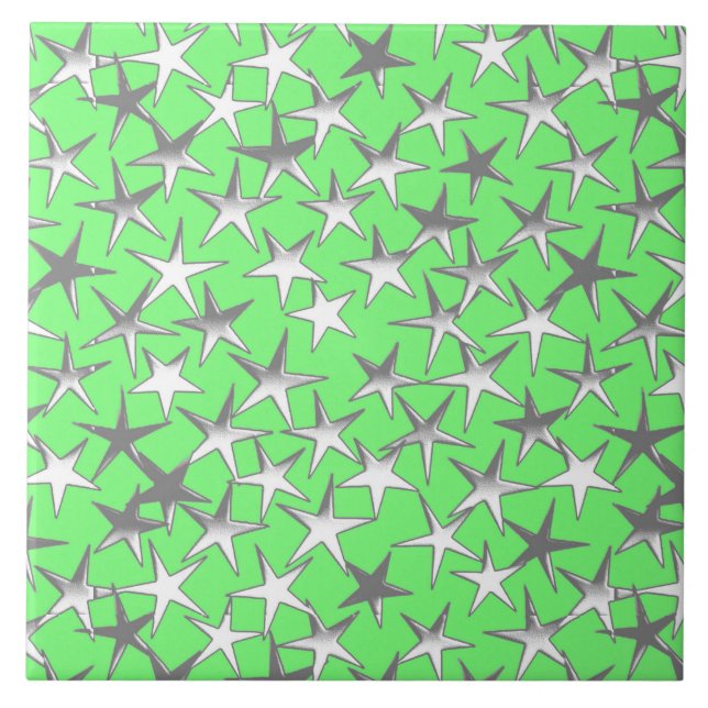 Silver stars, on lime green tile (Front)