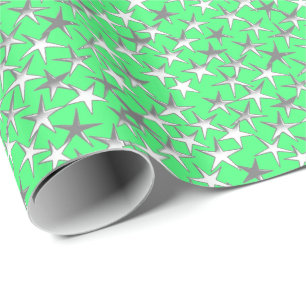 Silver stars, on lime green wrapping paper
