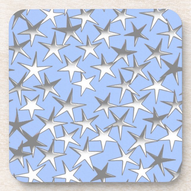 Silver stars, on pale blue coaster (Front)