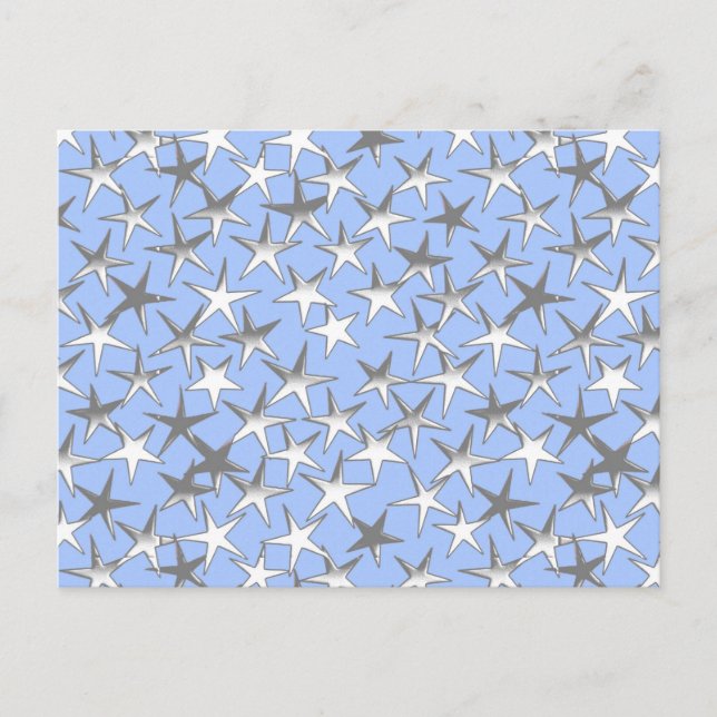 Silver stars, on pale blue postcard (Front)