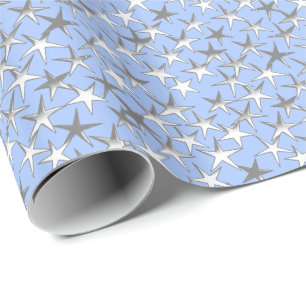 Silver stars, on pale blue wrapping paper