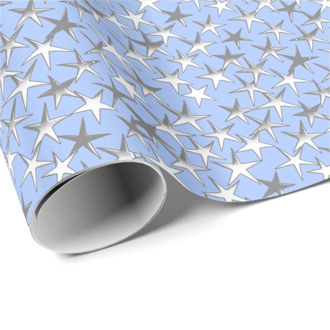 Silver stars, on pale blue wrapping paper (Roll Corner)