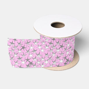 Silver Stars on Pastel Pink Satin Ribbon
