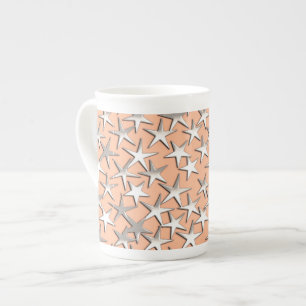 Silver stars on peach pink bone china mug