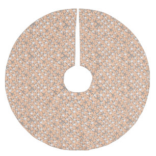 Silver stars on peach pink brushed polyester tree skirt