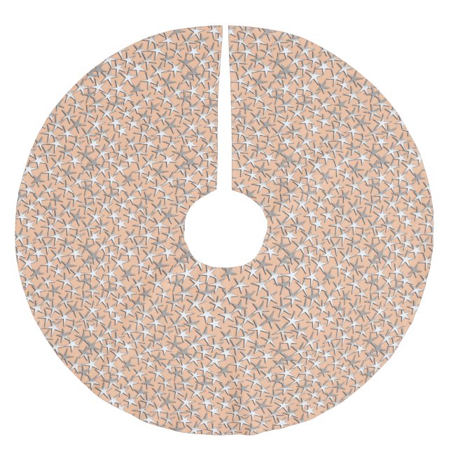 Silver stars on peach pink brushed polyester tree skirt (Front)