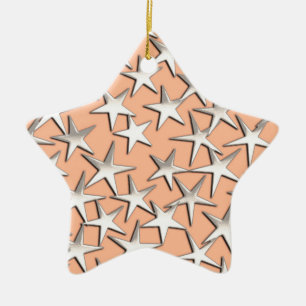 Silver stars on peach pink ceramic tree decoration