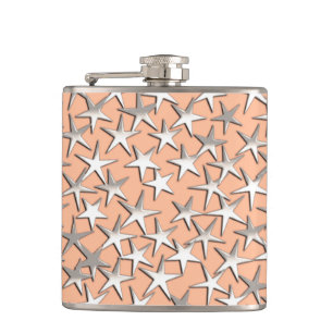 Silver stars on peach pink hip flask