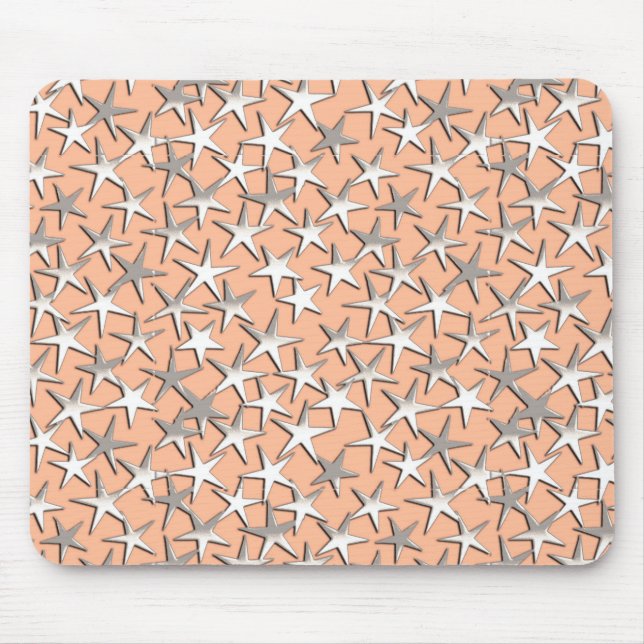 Silver stars on peach pink mouse mat (Front)