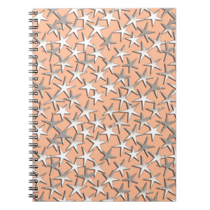 Silver stars on peach pink notebook