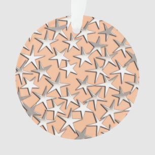 Silver stars on peach pink ornament