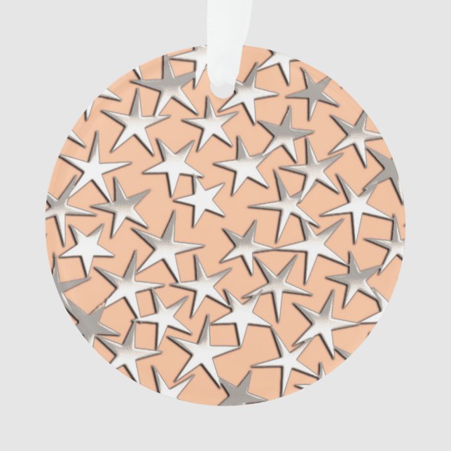Silver stars on peach pink ornament (Front)