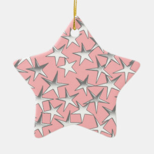 Silver stars, on shell pink ceramic tree decoration