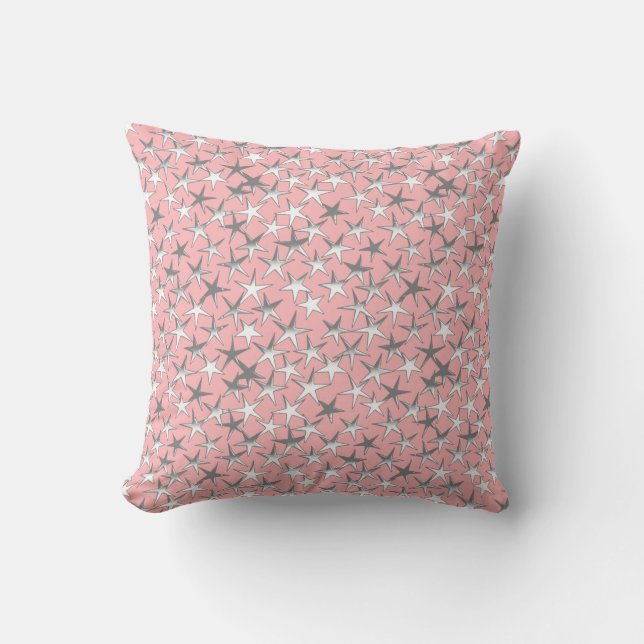 Silver stars, on shell pink cushion (Front)
