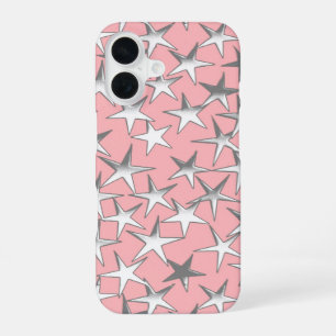 Silver stars, on shell pink iPhone 16 case