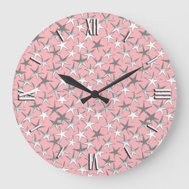 Silver stars, on shell pink large clock (Front)