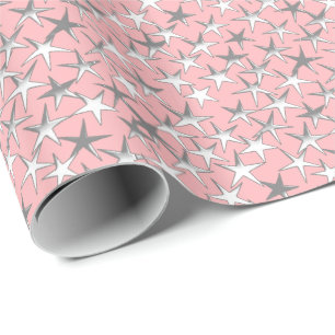 Silver stars, on shell pink wrapping paper