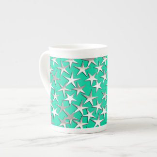 Silver stars on turquoise bone china mug