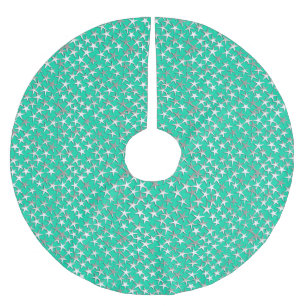 Silver stars on turquoise brushed polyester tree skirt