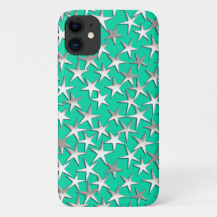 Silver stars on turquoise iPhone 11 case