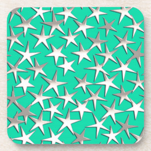 Silver stars on turquoise coaster
