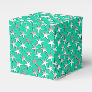 Silver stars on turquoise favour box