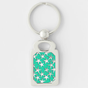 Silver stars on turquoise key ring