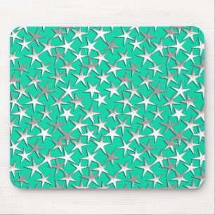 Silver stars on turquoise mouse mat