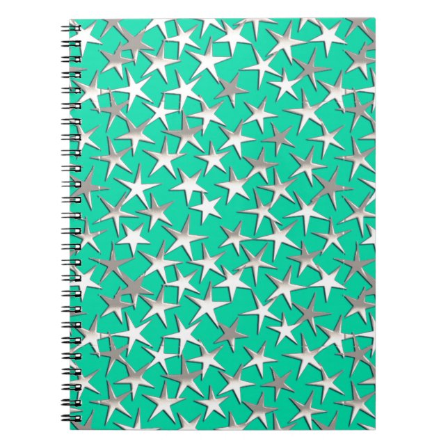 Silver stars on turquoise notebook (Front)