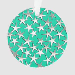 Silver stars on turquoise ornament