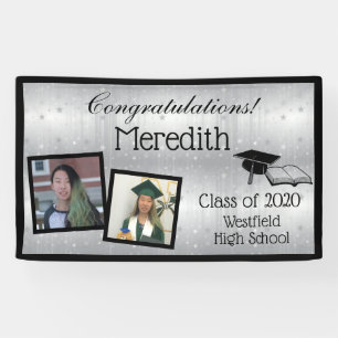 Silver Stars Personalised Two Photo Graduation Banner