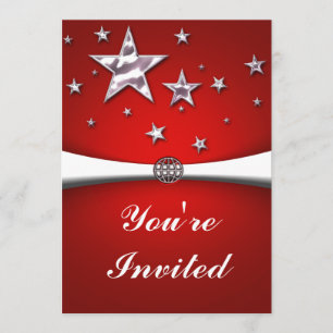 Silver Stars Red Party Invitation