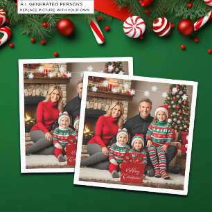 Silver Stars Special Christmas Family Photo Napkin