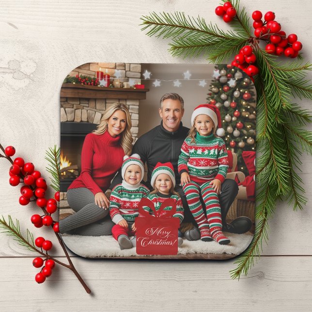 Silver Stars Special Christmas Family Photo Paper Plate (Creator Uploaded)