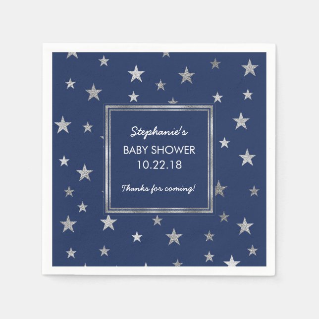 Silver Stars Twinkle Baby Shower decor - any colou Napkin (Front)