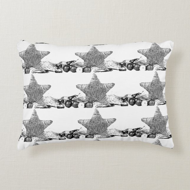 SILVER "STARS" WITH "SILVER" BACK CHRISTMAS DECORATIVE CUSHION (Front)