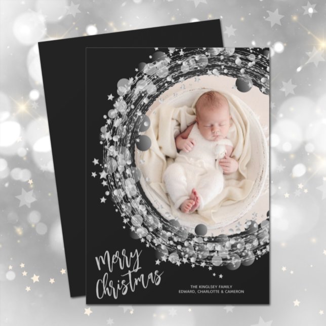 Silver Stars Wreath Merry Christmas Holiday Card (Creator Uploaded)