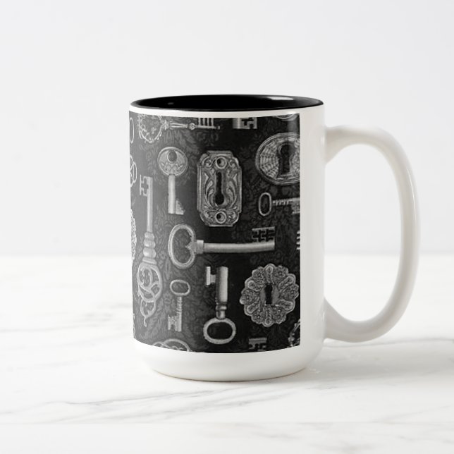 Silver Steampunk Keys and Key Holes Coffee Mug (Right)