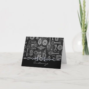 Silver Steampunk Keys and Key Holes Note Card