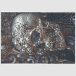 Silver Steel Skull Regal Crowned Decoupage  Tissue Paper