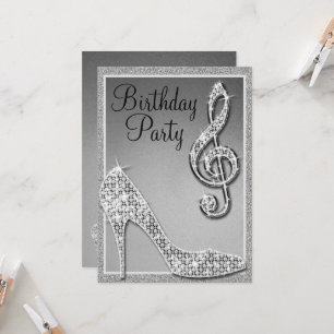 Silver Stiletto & Treble Clef Birthday Invitation